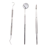 Load image into Gallery viewer, ValdentUSA BASIC 3 Piece Examination set includes 1 oral mirror, 1 probe, and 1 cotton. High carbon stainless steel autoclavable up to 136 degree C /275 degree F.