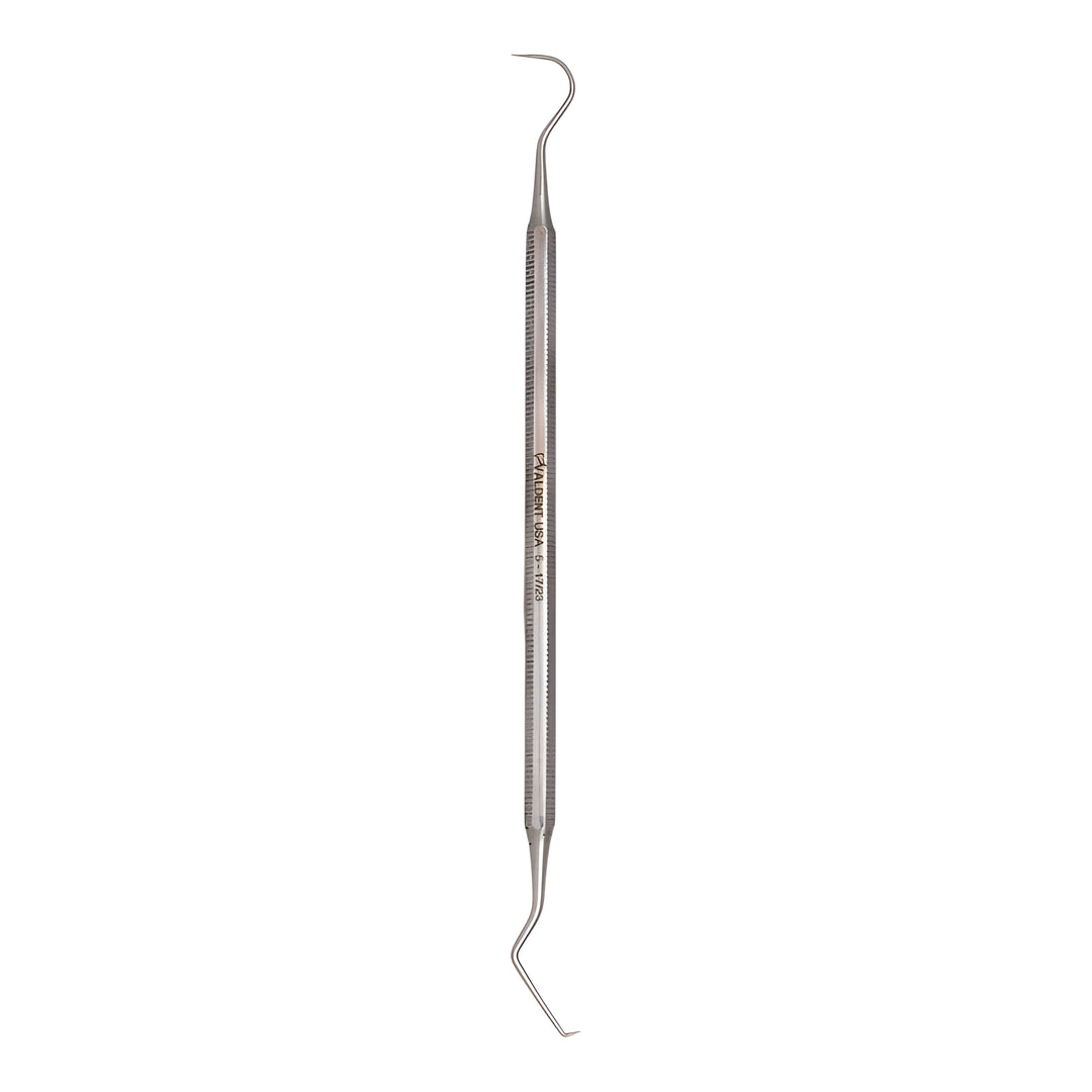 ValdentUSA #5 (#17/23) double end explorer with octagonal handle.  High carbon stainless steel autoclavable up to 136 degree C /275 degree F.