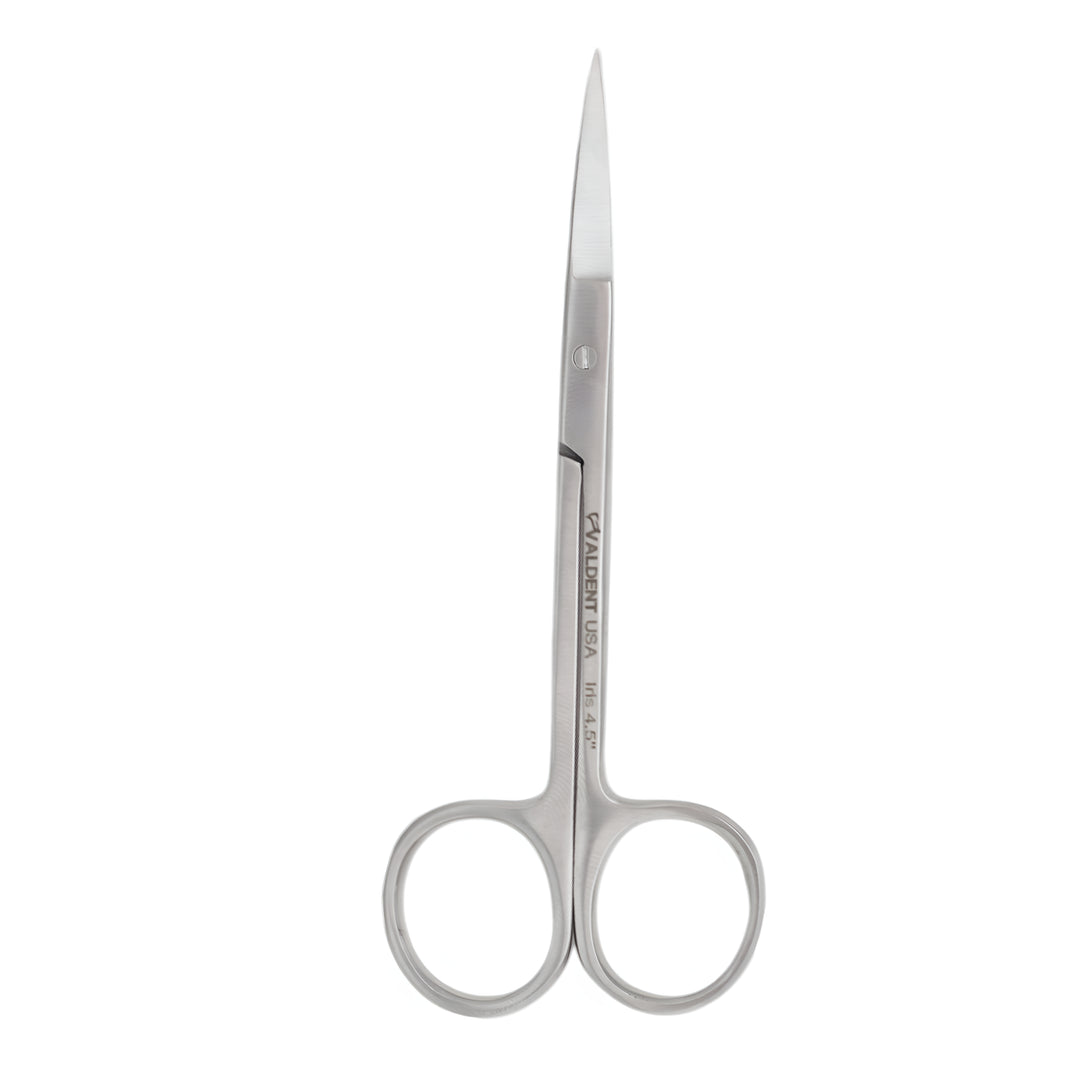 ValdentUSA Scissor - Iris 4.5" Curved, Single Pair.  High carbon stainless steel autoclavable up to 136 degree C /275 degree F.