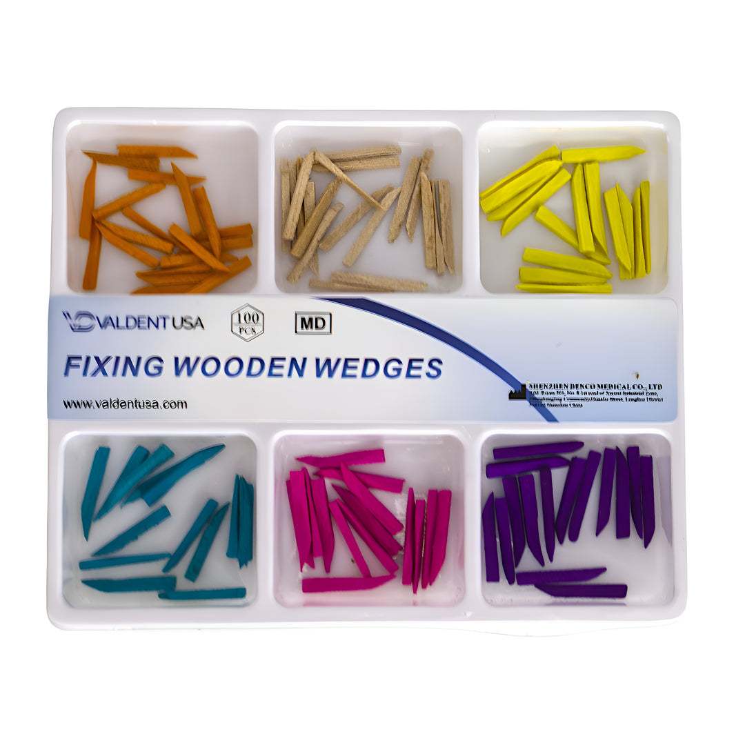 ValdentUSA Wooden Wedges Assorted, Colored, Multiple Size. 100/Pk