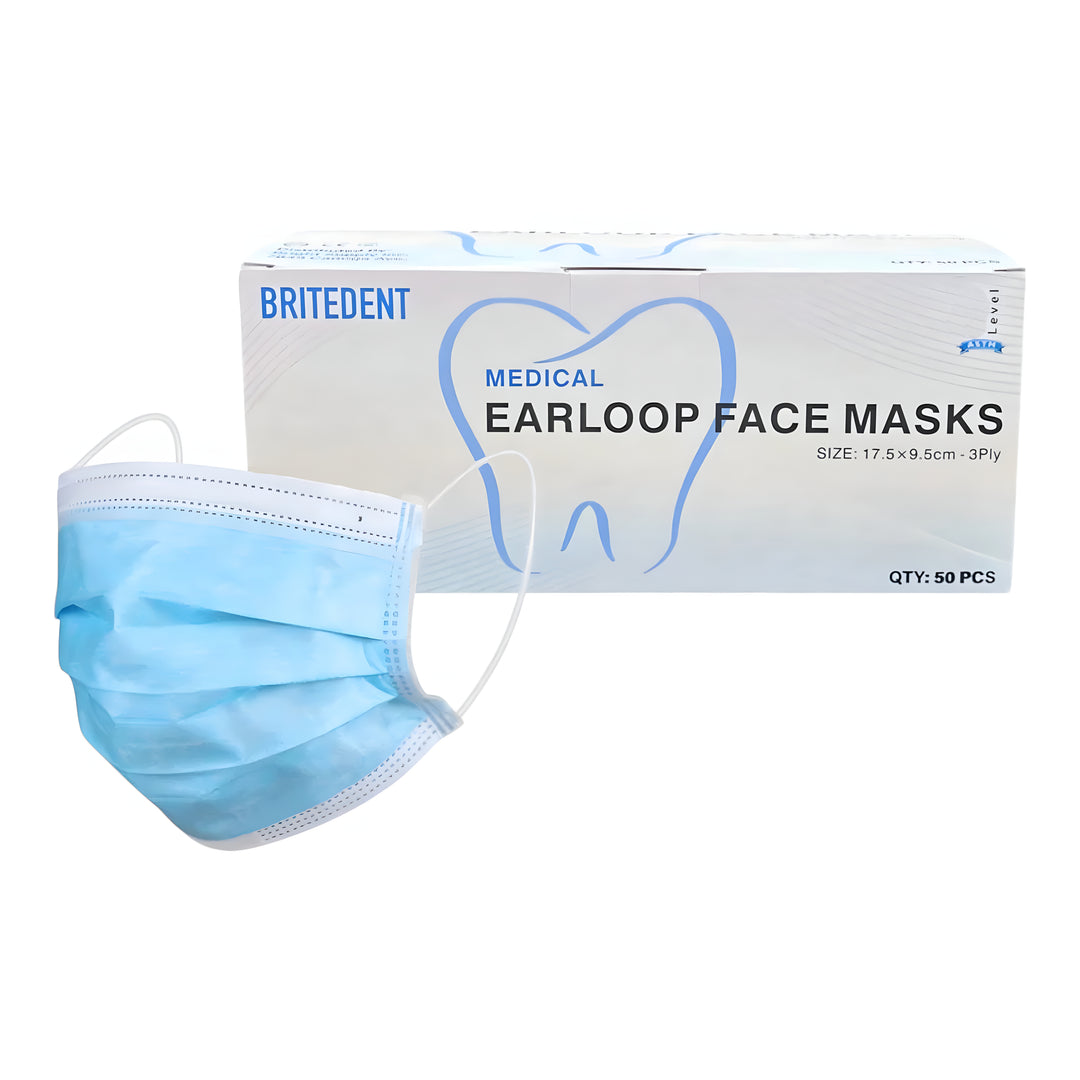 Britedent Earloop Face Masks, Blue, ASTM Level 3