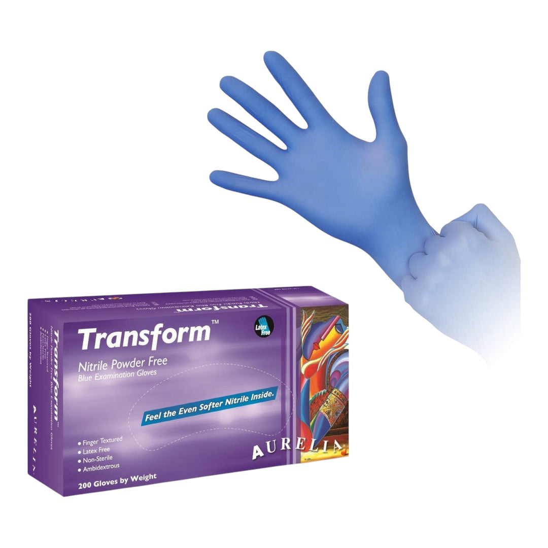 Aurelia Transform - Blue Nitrile 3.2 mil thickness Powder Free Examination Gloves, 200/box