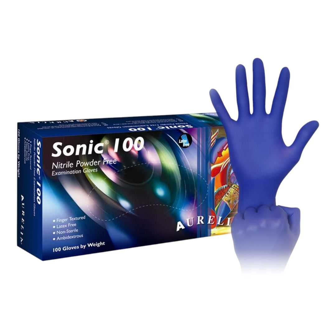 Aurelia Sonic -  Blue Nitrile 2.2 mil thickness Powder Free Examination Gloves, 100/box