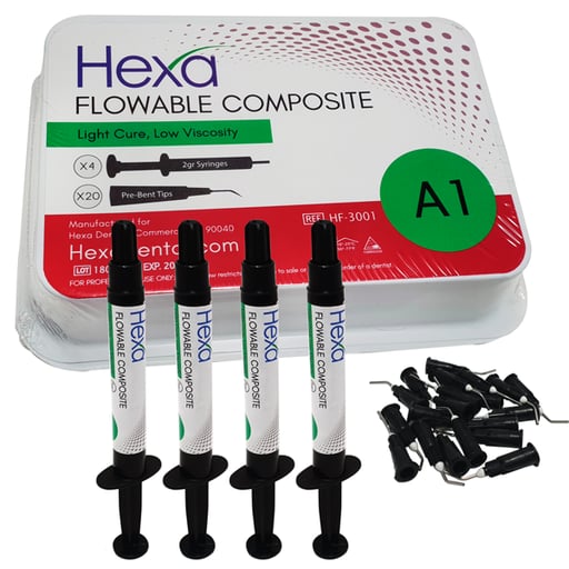 Hexa Flowable Composite A1 - 4 x 2 gm syringes and 20 bent Tips.