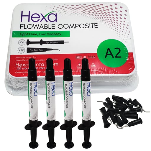 Hexa Flowable Composite A2 - 4 x 2 gm syringes and 20 bent Tips