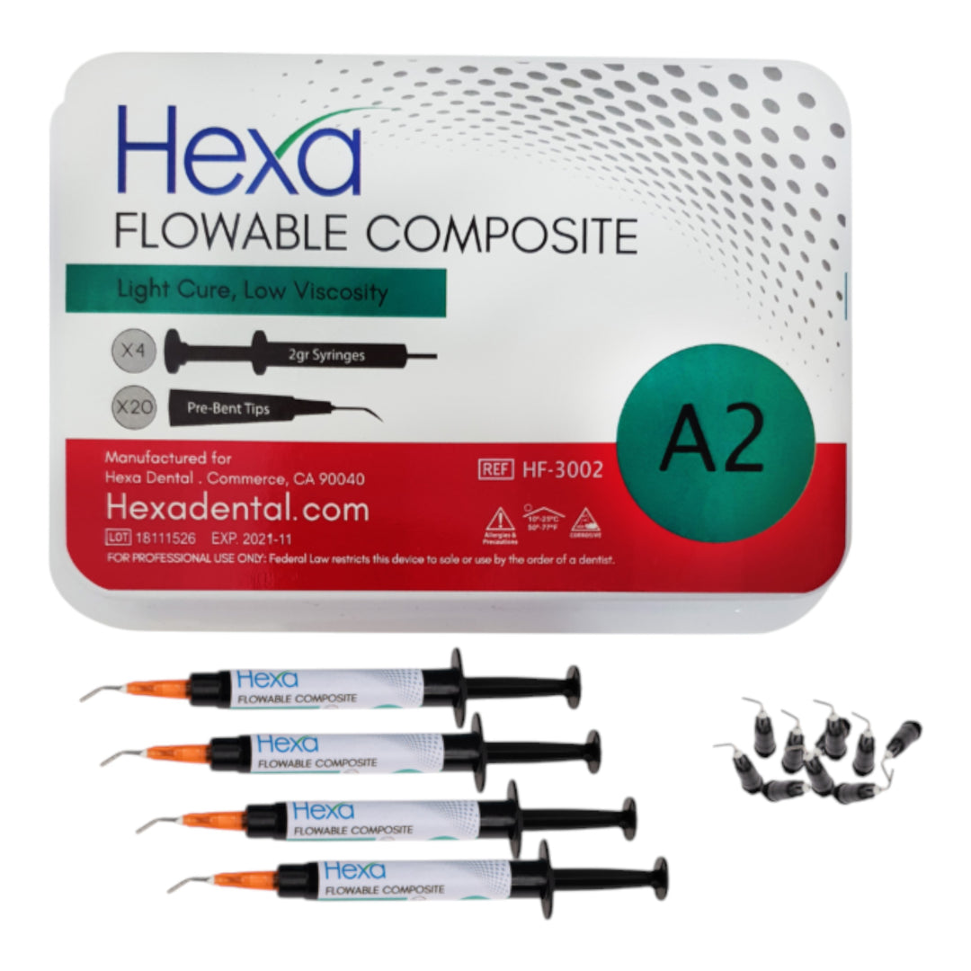 Hexa Flowable Composite A2 - 4 x 2 gm syringes and 20 bent Tips