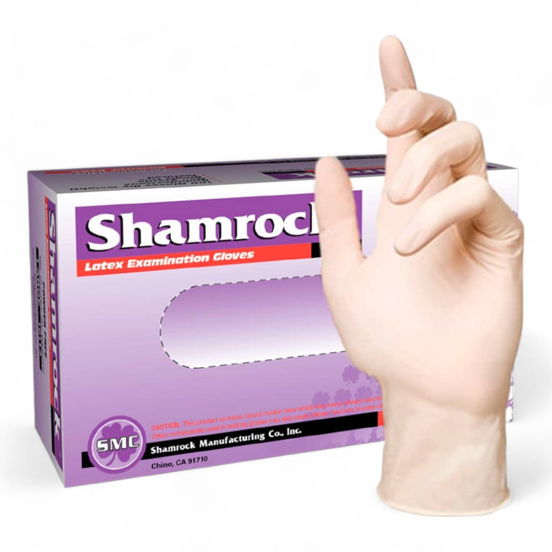 Shamrock  - White Latex 4 mil thickness Powder Free Examination Gloves, 100/box