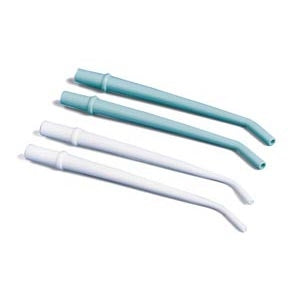 White disposable surgical aspirating tip 6 1/4" x 1/8", package of 25 tips.