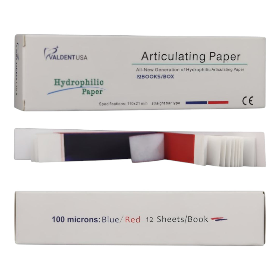 ValdentUSA Articulating Paper Blue / Red, 100 Micron, Box of 12 books
