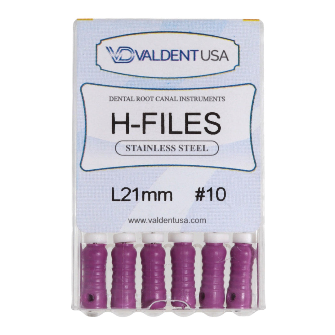 ValdentUSA #10, 21 mm Stainless Steel ISO Standard H-File, 6/Pk