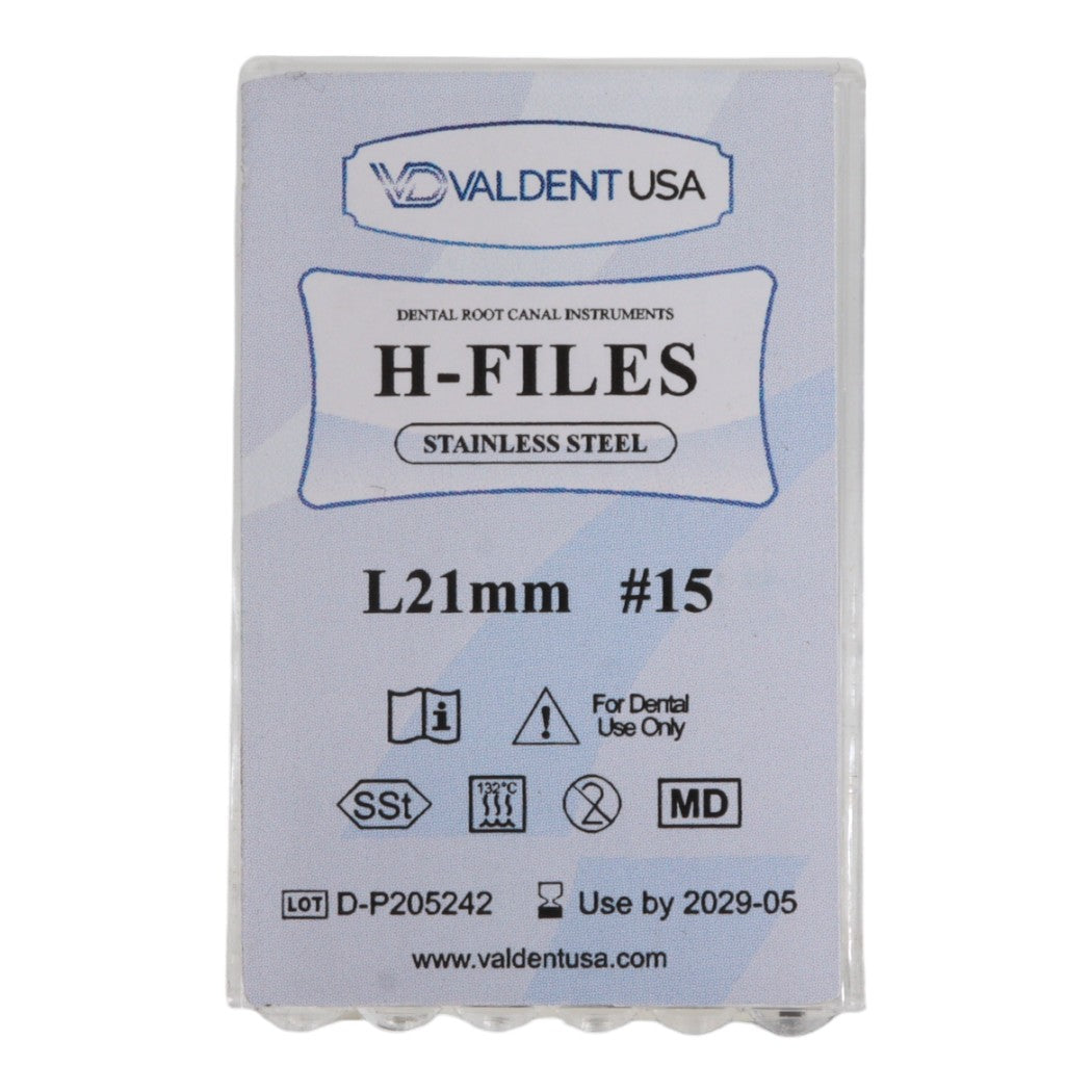 ValdentUSA #15, 21 mm Stainless Steel ISO Standard H-File, 6/Pk