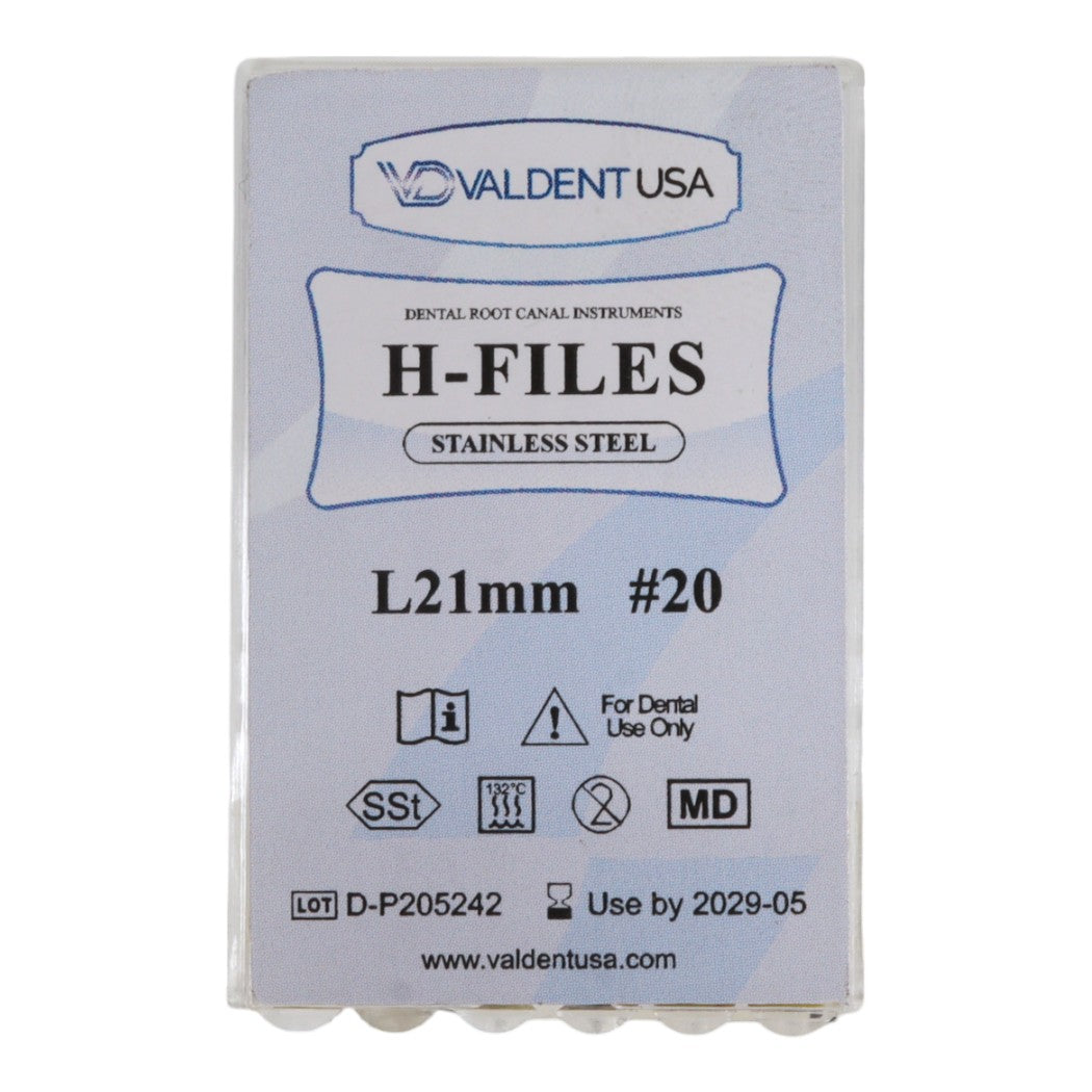 ValdentUSA #20, 21 mm Stainless Steel ISO Standard H-File, 6/Pk