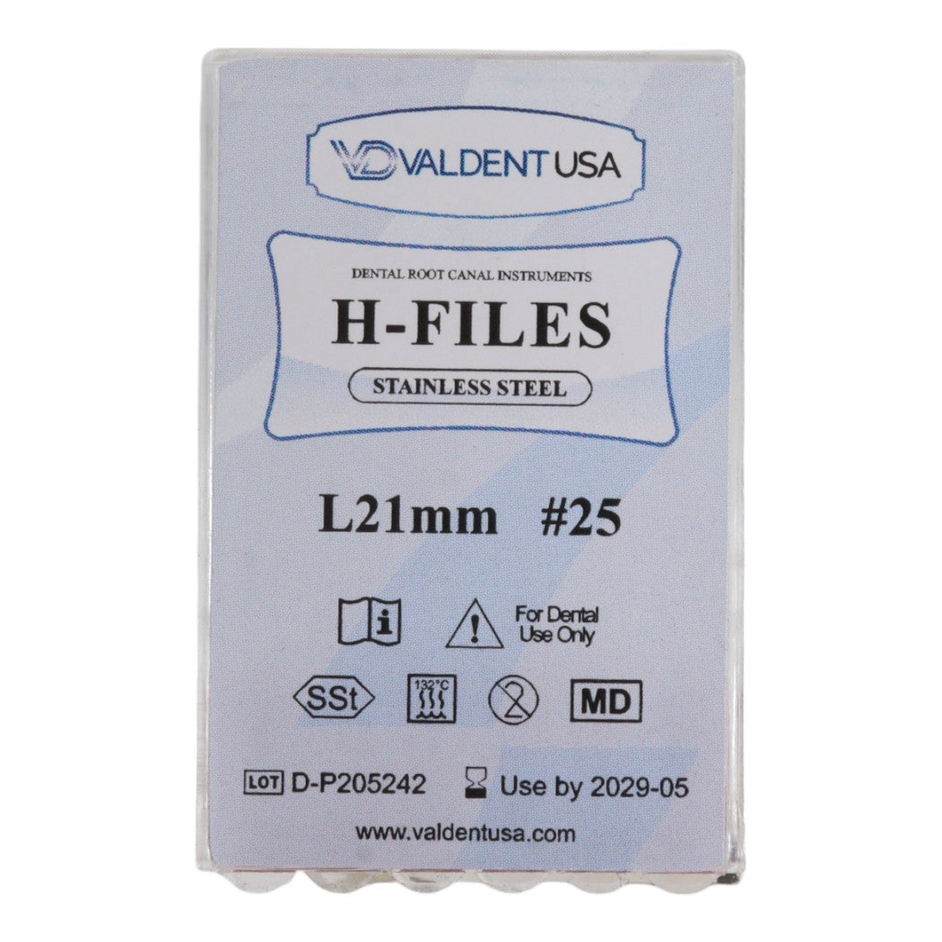 ValdentUSA #25, 21 mm Stainless Steel ISO Standard H-File, 6/Pk