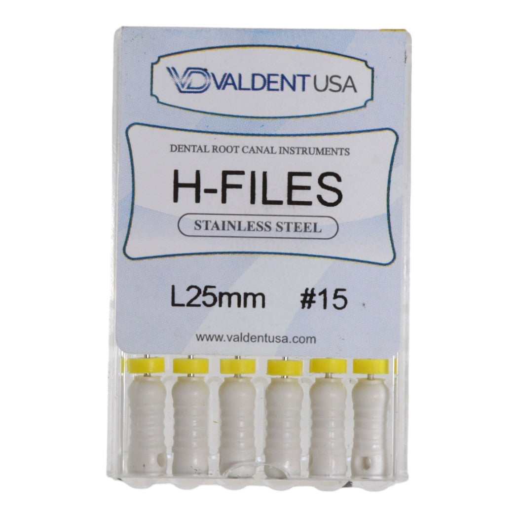 ValdentUSA #15, 25 mm Stainless Steel ISO Standard H-File, 6/Pk