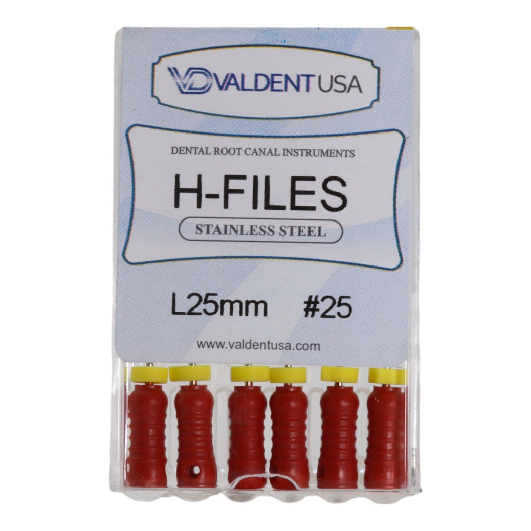 ValdentUSA #25, 25 mm Stainless Steel ISO Standard H-File, 6/Pk