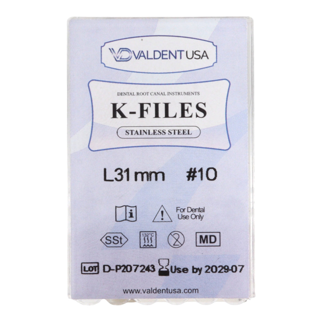 ValdentUSA #10, 31 mm Stainless Steel ISO Standard H-File, 6/Pk