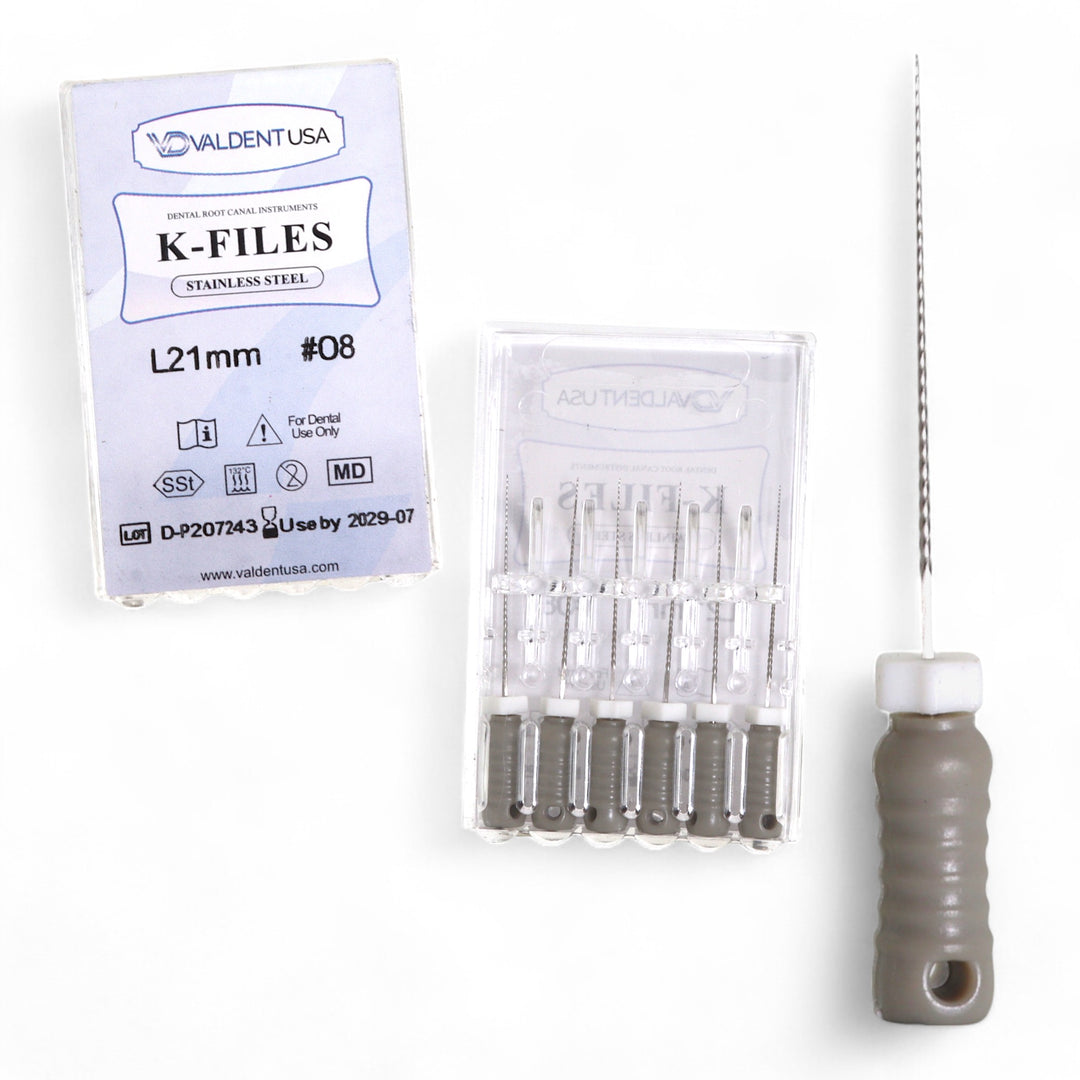 ValdentUSA #08, 31 mm Stainless Steel ISO Standard K-File, 6/Pk