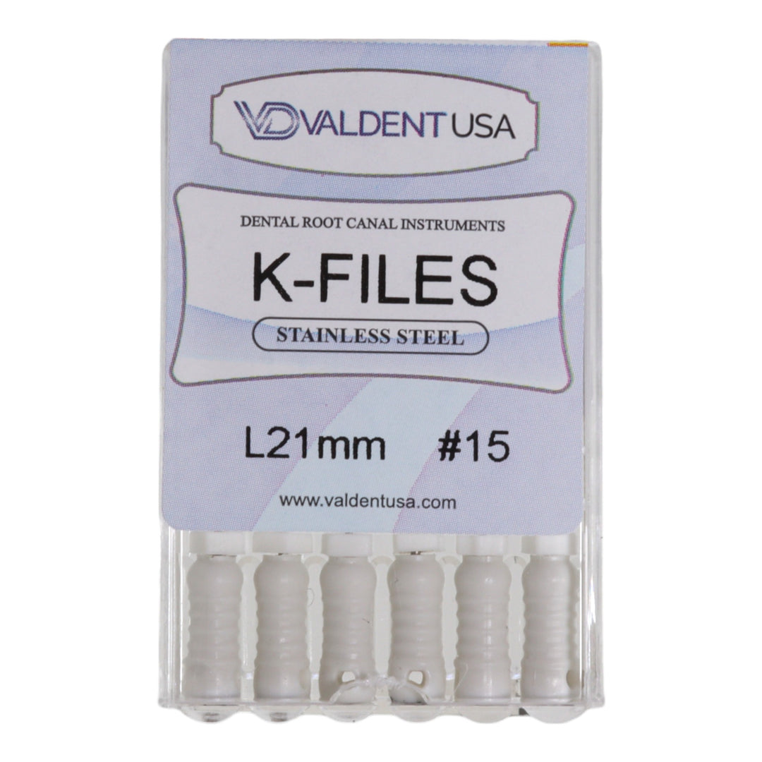 ValdentUSA #15, 21 mm Stainless Steel ISO Standard K-File, 6/Pk