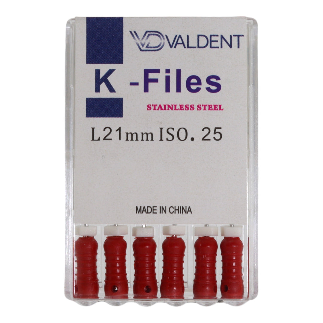 ValdentUSA #25, 21 mm Stainless Steel ISO Standard K-File, 6/Pk