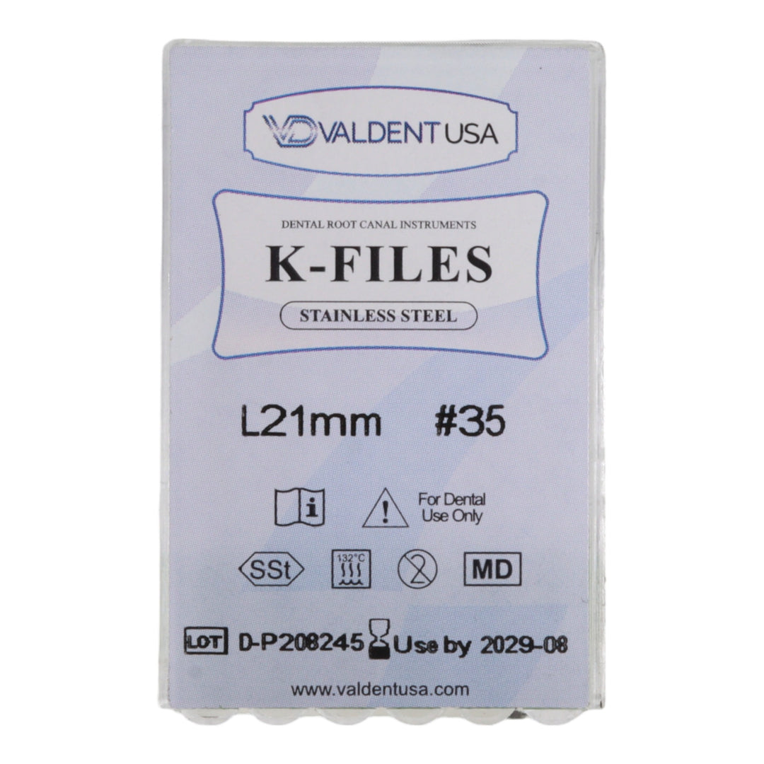 ValdentUSA #35, 21 mm Stainless Steel ISO Standard K-File, 6/Pk