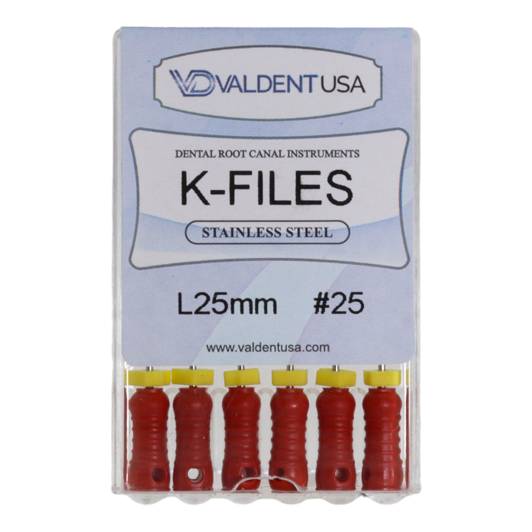 ValdentUSA #25, 25 mm Stainless Steel ISO Standard K-File, 6/Pk