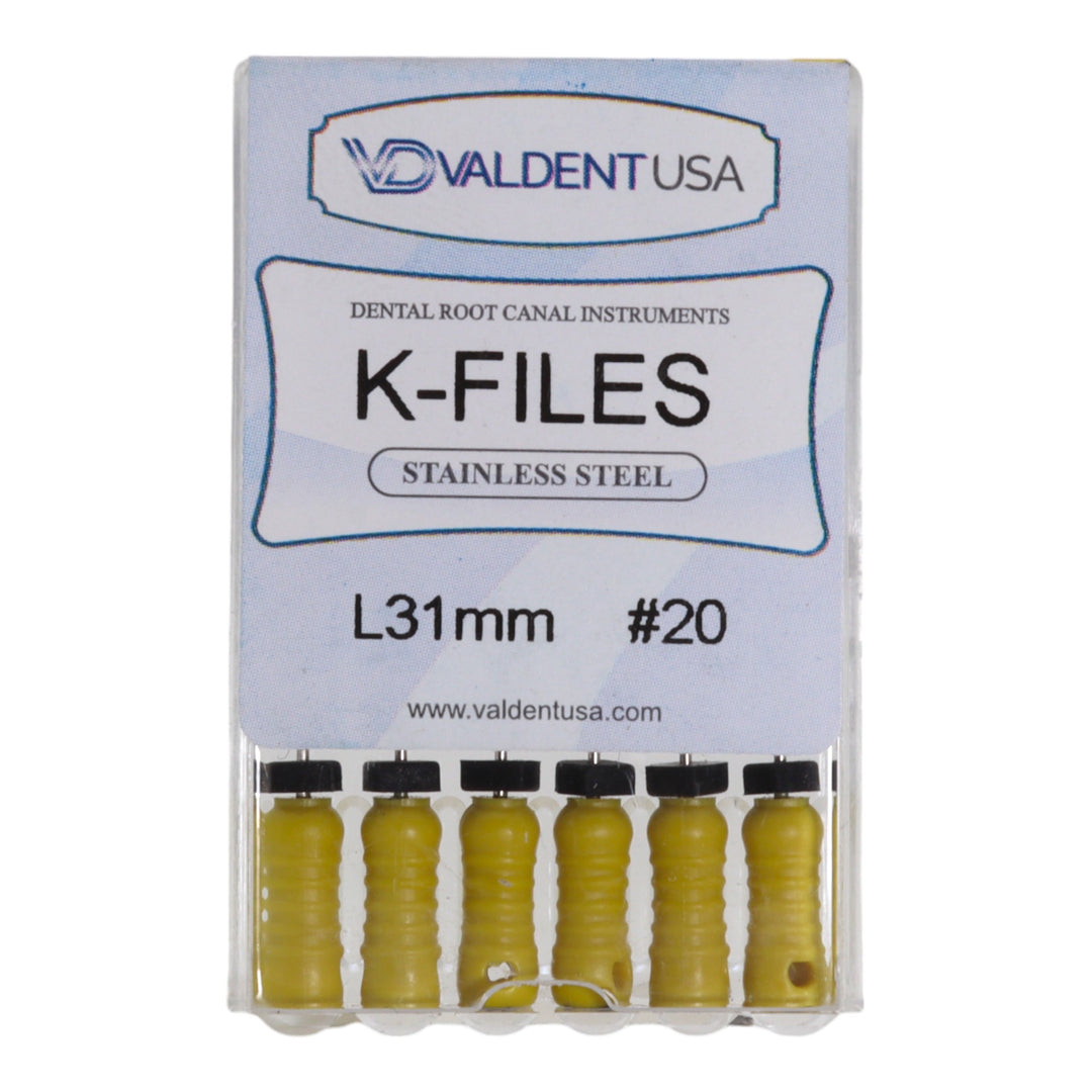 ValdentUSA #20, 31 mm Stainless Steel ISO Standard K-File, 6/Pk