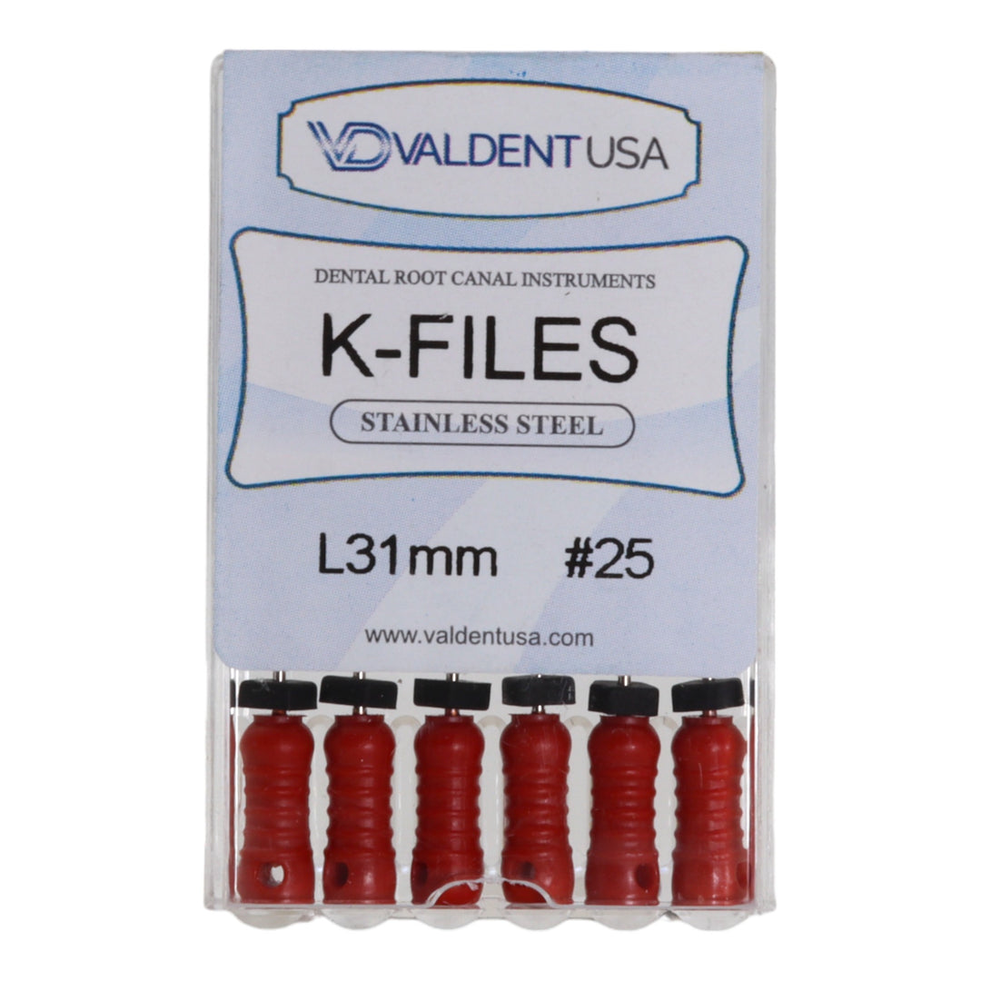 ValdentUSA #25, 31 mm Stainless Steel ISO Standard K-File, 6/Pk