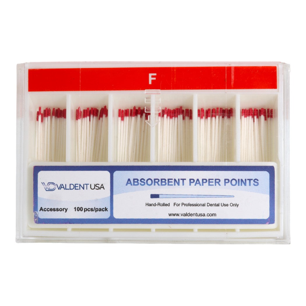 ValdentUSA Fine Absorbent Paper Points, Red, Color Coded, 100 Per Box