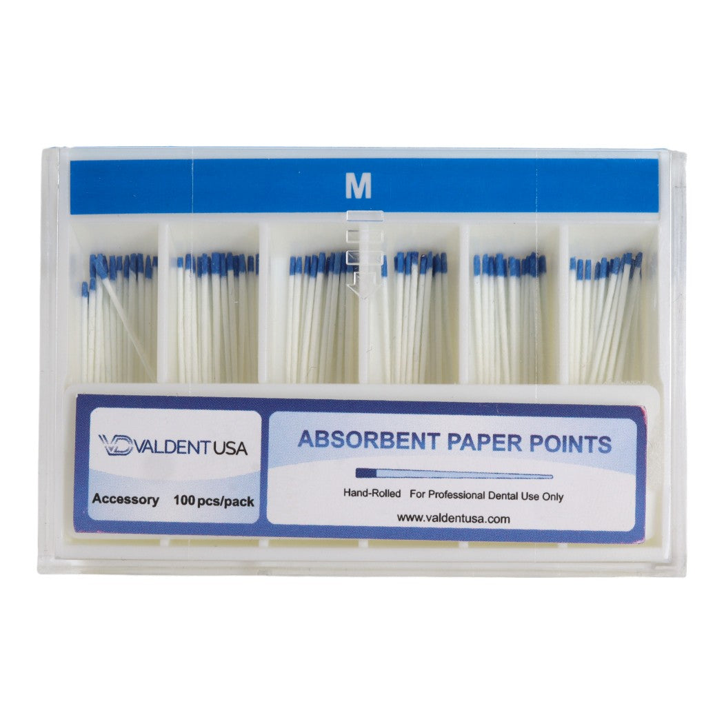 ValdentUSA Medium Absorbent Paper Points, Blue, Color Coded, 100 Per Box