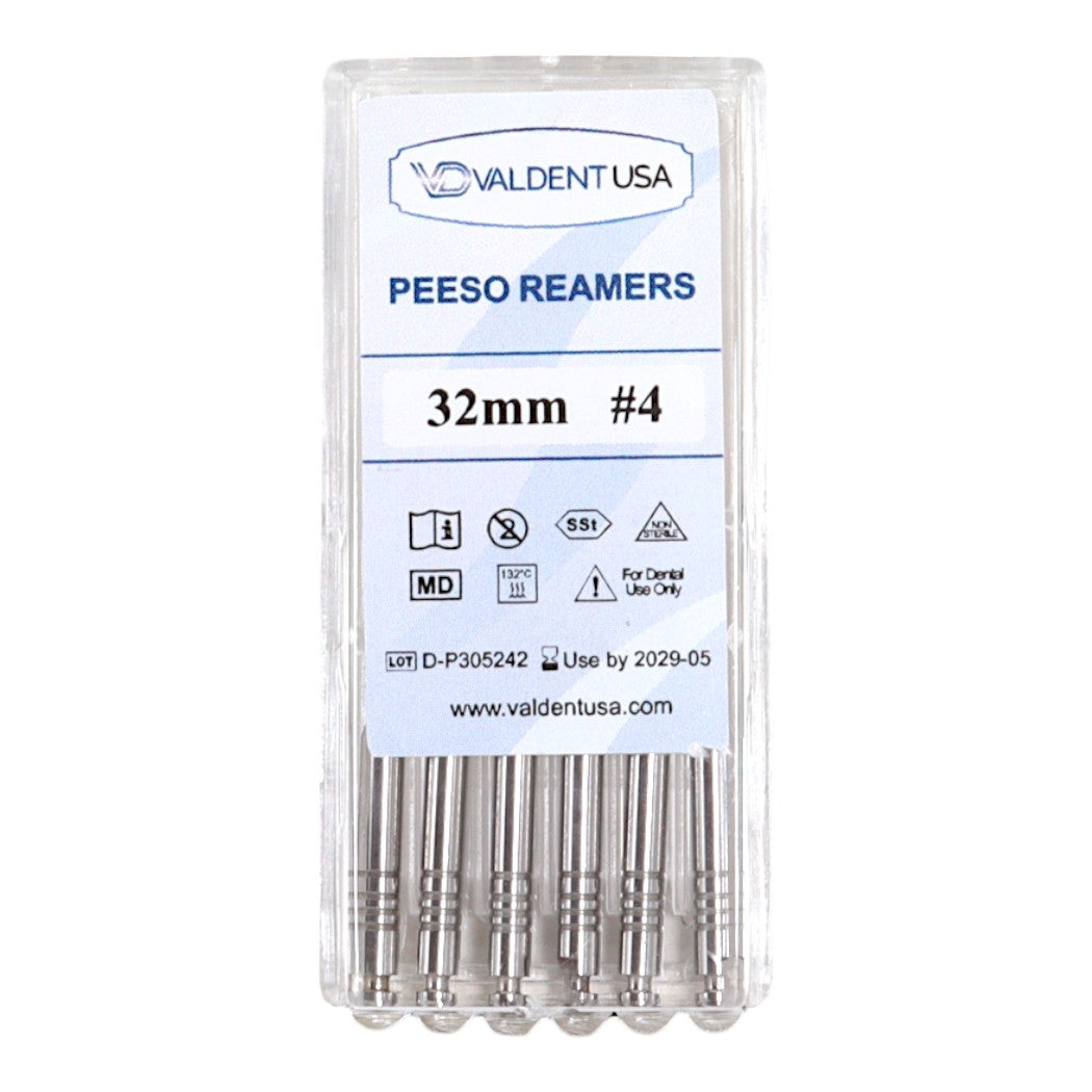 ValdentUSA #4 Peeso Reamer, 32mm Stainless Steel, 6 per pack