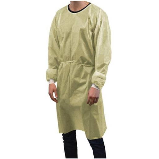 Isolation Gowns, Yellow, 10/Pk, Fluid-resistant protective gowns