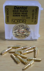 Dental Gold Plated Conical Cross Head Screw Posts Refill M1, Lead Free Alloy, 12 Screw Posts. *Made in Switzerland