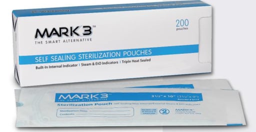 MARK3 3-1/2" x 6-1/2" (3-1/2" x 5-1/4") Self-Sealing Sterilization Pouch, 200/Box